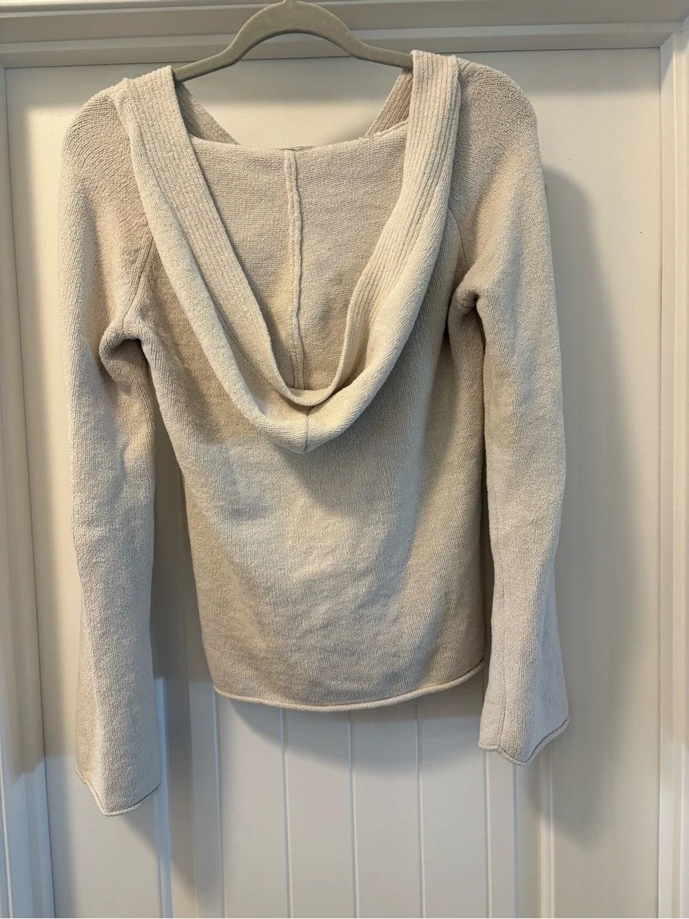Prana Cream Textured V-Neck Sweater Hoodie in Cream / Heather Size Medium - Picture 4 of 5